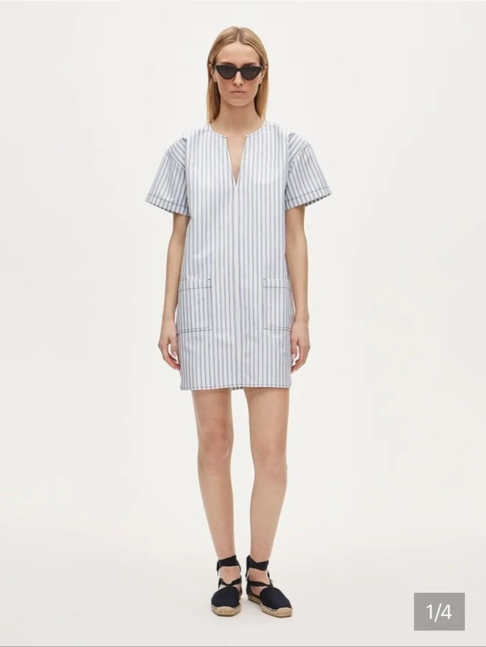 J. Crew Blue and White Striped Short-Sleeve Mini Dress